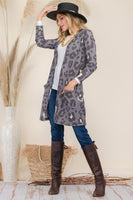 Celeste Full Size Leopard Open Front Contrast Cardigan