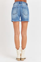 RISEN Front Slit Raw Hem Denim Shorts