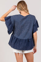 SAGE + FIG Ruffle Sleeve Washed Short Sleeve Blouse