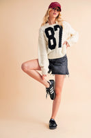 Aemi+Co Contrast Number Cable Knit Drop Shoulder Sweater