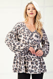 Celeste Full Size Leopard V-Neck Balloon Sleeve Blouse