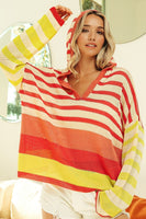 BiBi Striped Color Block Hooded Knit Top