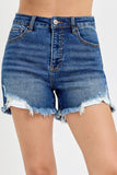 RISEN High Rise Side Step Hem Denim Shorts