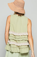 POL Ruffled Open Front Sleeveless Cardigan