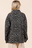 Mittoshop Leopard Button Up Denim Shacket with Breast Pockets