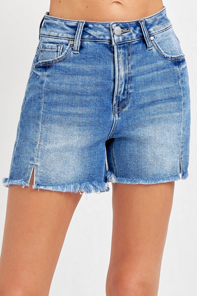 RISEN Front Slit Raw Hem Denim Shorts