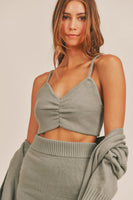 MABLE 3 Pieces Sweater Set with Crop Cami, Mini Skirt, Cardigan