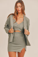 MABLE 3 Pieces Sweater Set with Crop Cami, Mini Skirt, Cardigan