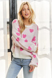 ADORA Heart Round Neck Drop Shoulder Sweater