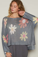 POL Flower Dropped Shoulder Long Sleeve Knit Top