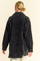 Davi & Dani Washed Corduroy Raw Hem Button Up Jacket