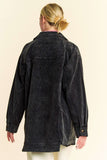 Davi & Dani Washed Corduroy Raw Hem Button Up Jacket