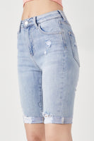 RISEN High Rise Distressed Denim Bermuda Shorts