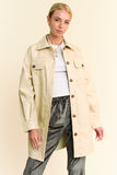 Davi & Dani Faux Leather Button Up Jacket with Chest Pockets