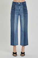 RISEN Full Size Mid-Rise Waist Two-Tones Jeans with Pockets