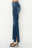 RISEN Full Size High Rise Side Shadow Seam Detail Slit Flare Jeans