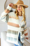 Haptics Full Size Button Down Stripe Soft Fuzzy Sweater Cardigan