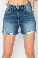 RISEN High Rise Raw Hem Distressed Denim Shorts