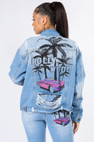 American Bazi Graphic Distressed Long Sleeve Denim Jacket