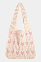 Fame Contrast Heart Crochet Tote Bag