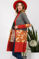 Celeste Full Size Floral Color Block Open Front Cardigan