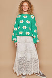 POL Daisy Pattern Drop Shoulder Sweater