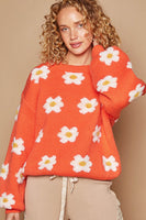 POL Daisy Pattern Drop Shoulder Sweater