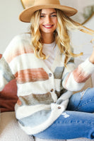 Haptics Full Size Button Down Stripe Soft Fuzzy Sweater Cardigan