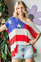 First Love Full Size USA Flag Drop Shoulder Knit Top