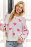 ADORA Heart Round Neck Drop Shoulder Sweater