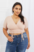 Capella Back To Simple Full Size Ribbed Front Scrunched Top in Blush