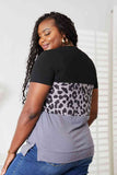 Double Take Leopard Print Color Block Short Sleeve T-Shirt