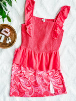 1.12 Smocked Sleeveless Top With Ruffle Shoulder Detail In Watermelon