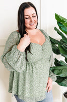 12.8 Sweetheart Babydoll Blouse In Sage Florals